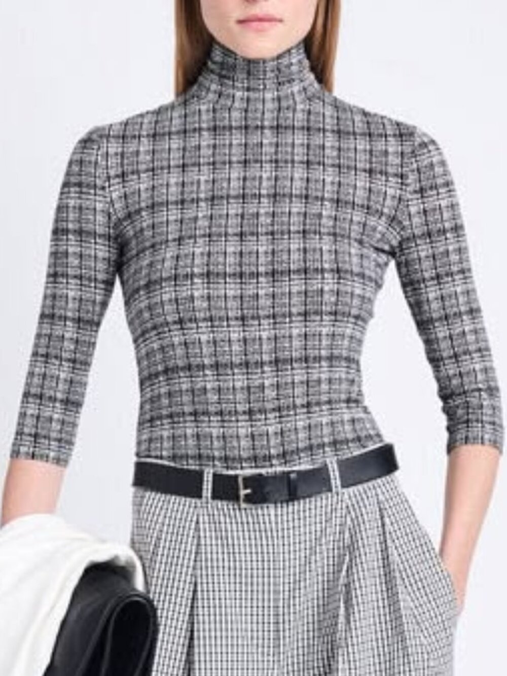 Proenza Schouler Amira Black and White Painted Grid Top Sz S